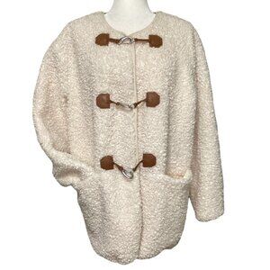 7 For All Man kind Cream Faux‎ Fur Toggle Coat Teddy Sherpa Jacket Size Medium
